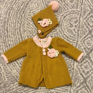 Huggalugs - Golden Knit Baby Cardigan and Hat Set